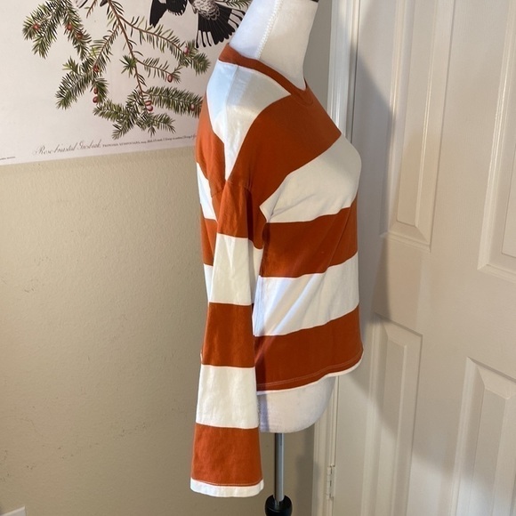 MADEWELL Easy Crop Long Sleeve Rugby Stripe Tee Orange and Cream Size XXS - Picture 6 of 12